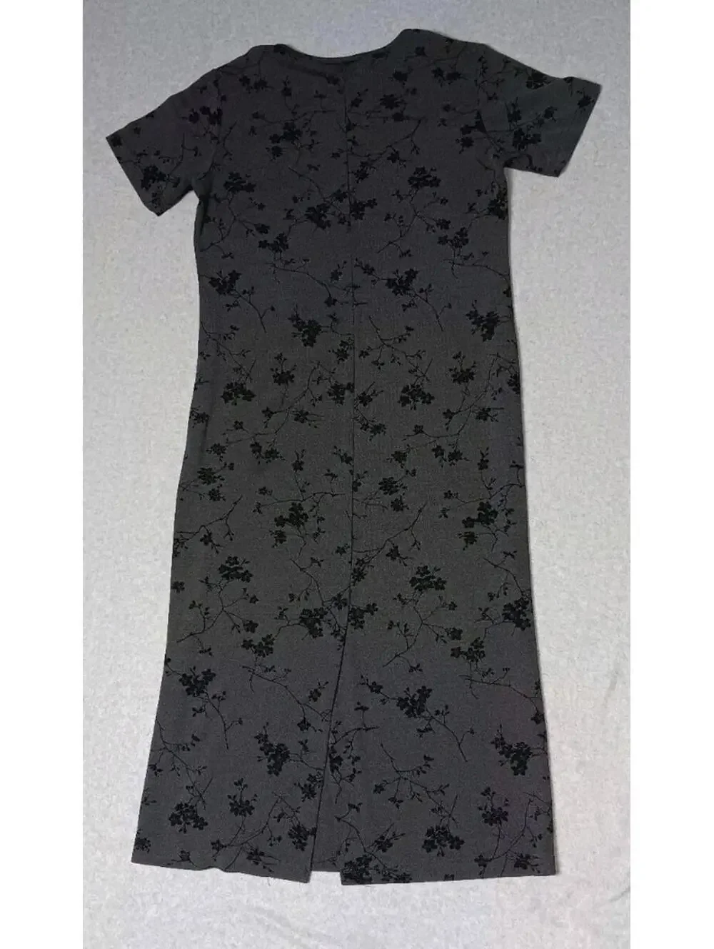 Talbots Petites Maxi Dress Womens Size P Grey Gray With Black Flowers Vneck...
